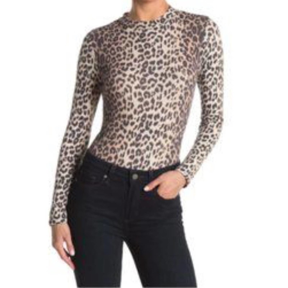 Abound Nordstrom Women's Cheetah Thermal Mock Neckline Long Sleeve Bodysuit New